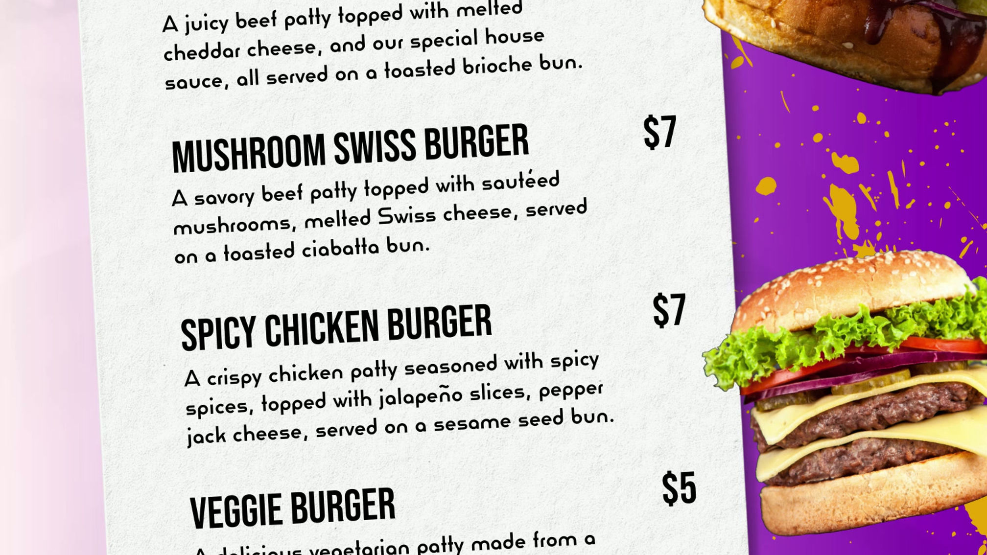 Menu Card Burgers